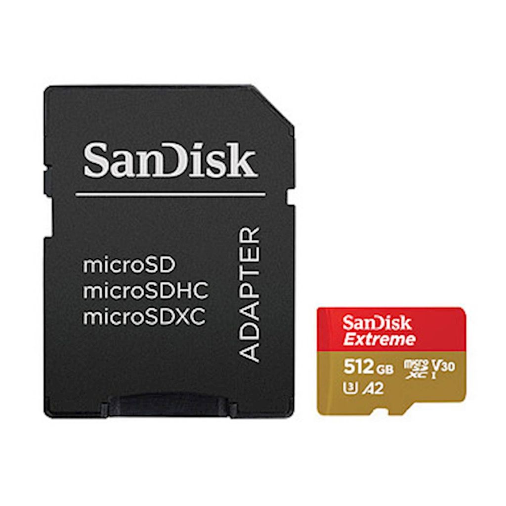 SANDISK SDXC MICRO 512GB EXTREME, 190/130MB/s, A2, UHS-I, U3, V30, C10, adapter