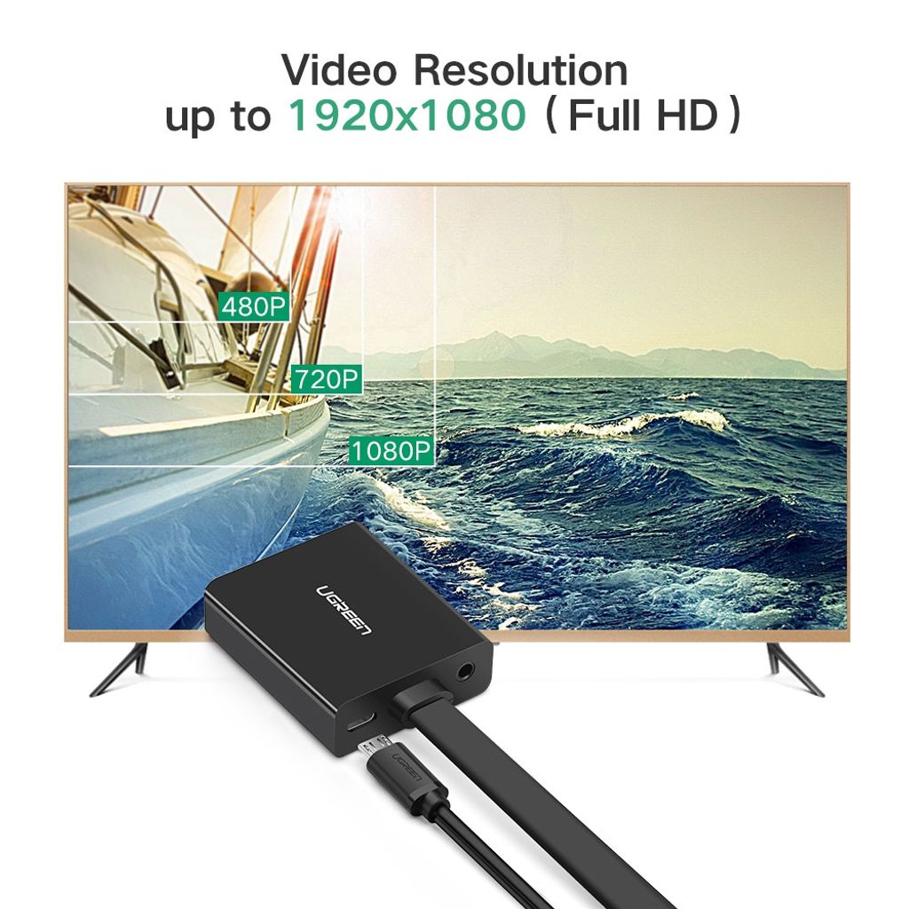 UGREEN pretvornik HDMI na VGA + 3.5MM Audio+MicroUSB