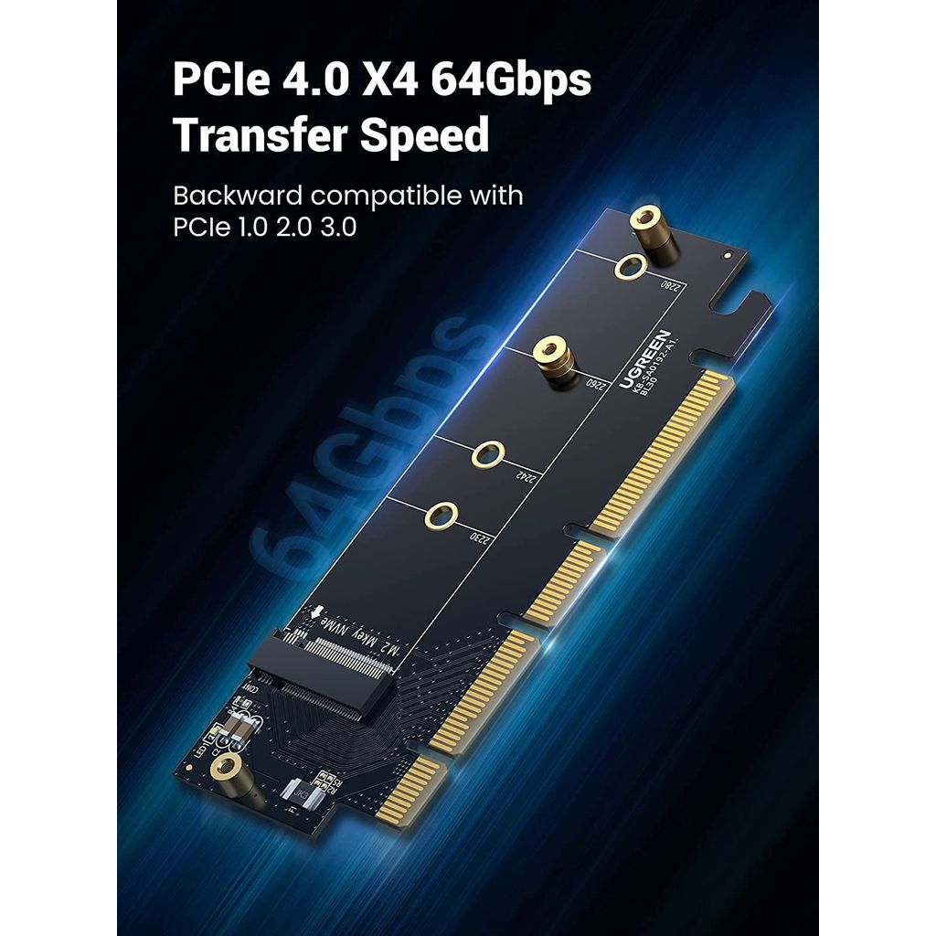 UGREEN adapter s hladilnikom M.2 PCIe NVME M-Key na PCIe 4.0 x16 - box