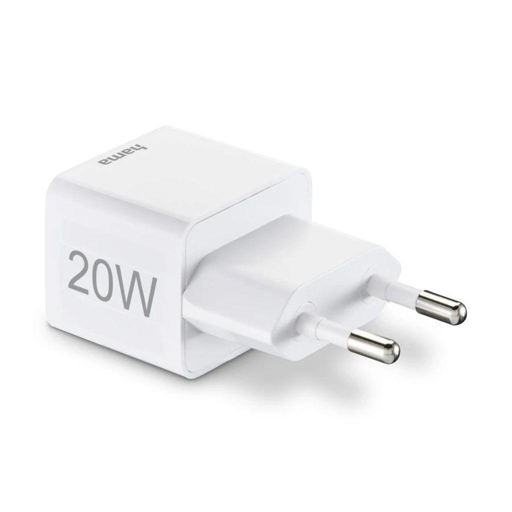 HAMA Hitri polnilec, USB-C, PD/Qualcomm®, mini polnilnik, 20 W, bel