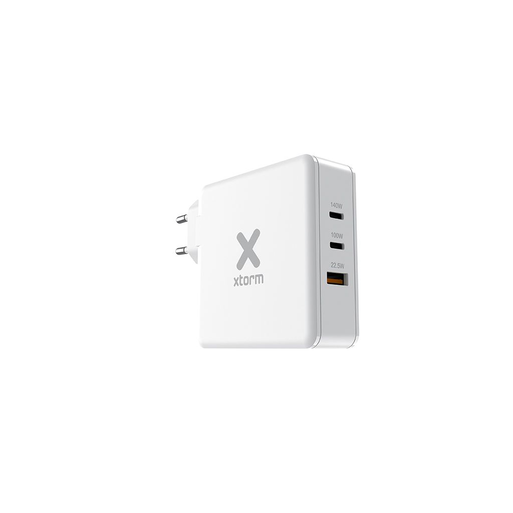 XTORM Stenski polnilec XAT140 Laptop, GaN, 3 vhodi, 2x USB-C PD3.1 EPR 140W, USB-A QC 3.0