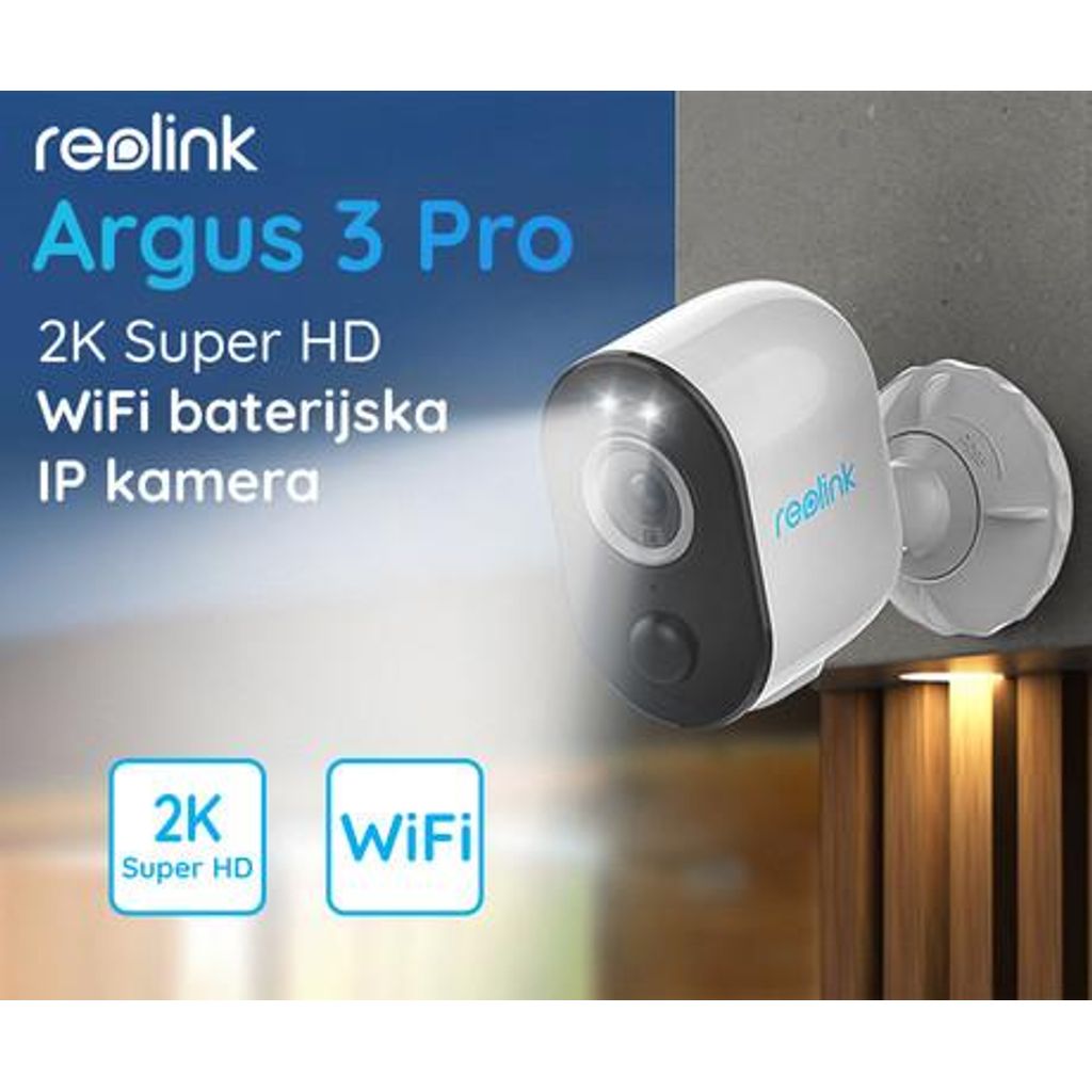 Reolink Kamera ARGUS 3 PRO, brezžična, WiFi, AI, 2K 4MP, LED reflektor, nočno barvno snemanje, senzor gibanja, aplikacija, dvosmerna komunikacija, vgrajena baterija, IP65