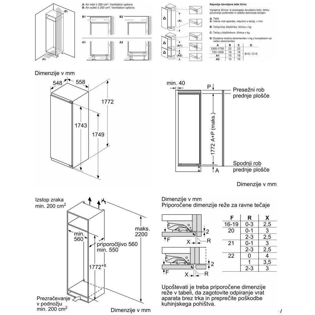 BOSCH Vgradni hladilnik z zamrzovalnim predelom, 177.5 x 56 cm, ploščati tečaj, KIL82VFE0